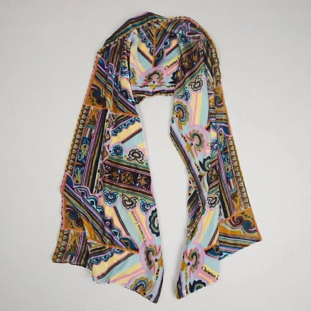 Christian Lacroix Women's Velvet Scarf Italian Silk Viscosa Couture Winter Wrap